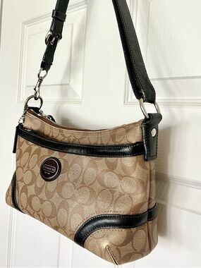 Coach Signature Jacquard Demi Baguette Shoulder Bag Y2K Black Leather Trim